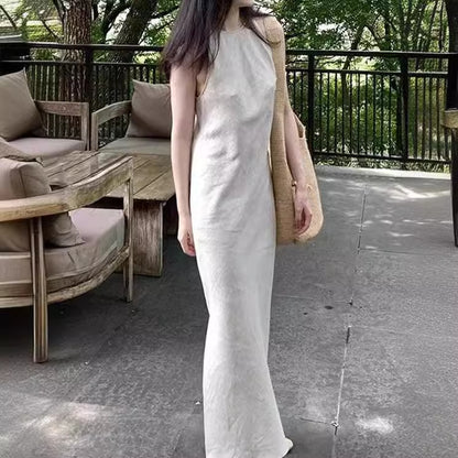 2025 Spot new Chinese style cold sense sleeveless dress women's popular summer new niche temperament long back