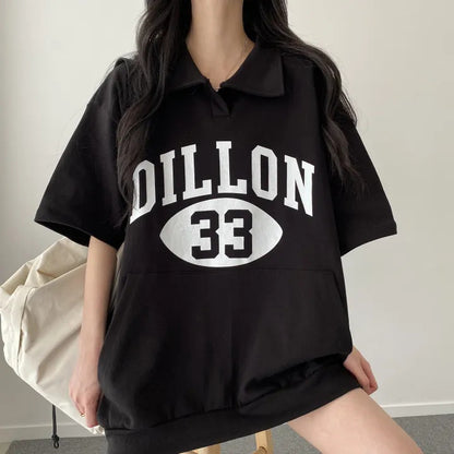 ZllKl Manufacturer Korean version polo sweater medium and long T-shirt women's summer tide brand top ins medium and long cotton mother pocket Internet celebrity