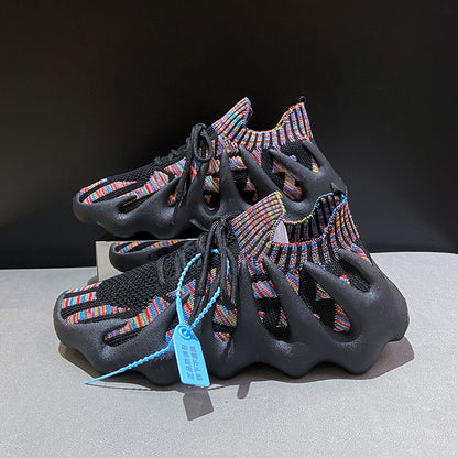 2025 Spring new Korean version of student breathable sports shoes couple socks shoes women's  women's running flying knitting 450-7
