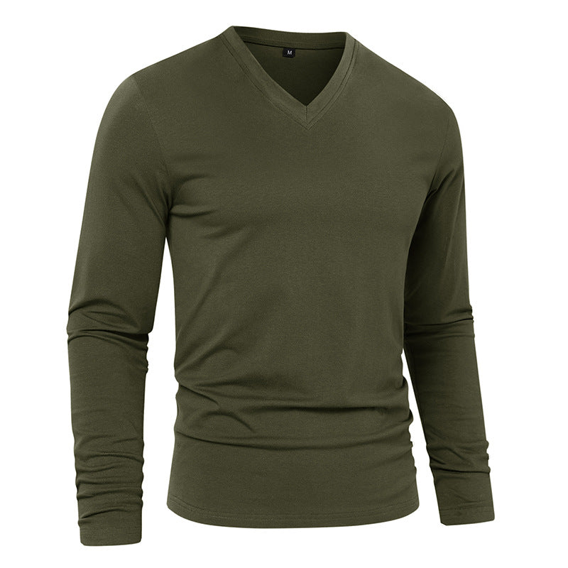 ZLLKL 2025 men's new solid color V-neck long-sleeved T-shirt,  men's pure cotton bottoming shirt top T-Shirt