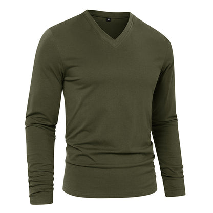 ZLLKL 2025 men's new solid color V-neck long-sleeved T-shirt,  men's pure cotton bottoming shirt top T-Shirt