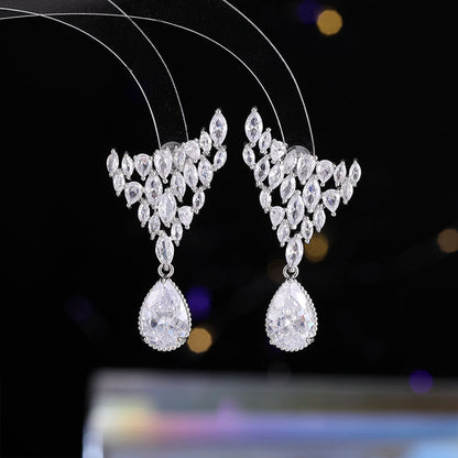 2025 S925 Silver Needle Earrings Wholesale Tide popular New Heavy Industry Design Sense Geometric Triangle Fishtail Water Drop Zircon Earrings