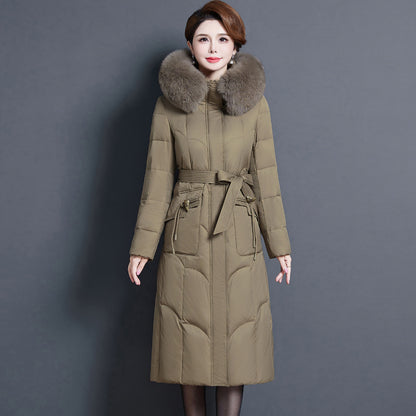 2023 new fashionable and foreign medium and long mother thickened winter knee jacket middle-aged white duck down jacket women