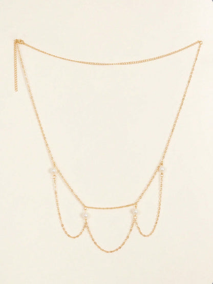 FB3370 2025 waist chain simple pearl joint cross wave fringe pendulum chain waist chain body chain