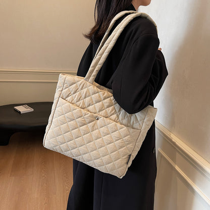 2025 ZLLKL Korean version of fashion diamond shoulder bag popular new retro casual tote bag versatile large capacity simple shopping bag