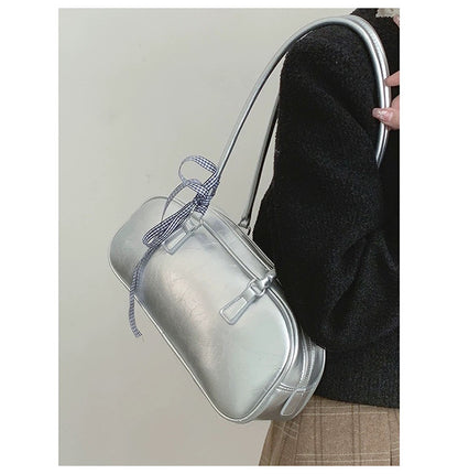 ZLLKL 2025 Korean version of niche ballet style Boston women's bag popular new fashionable versatile silver portable shoulder armpit bag