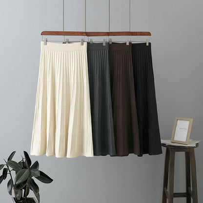 ZllKl Wool knitted skirt women's medium and long thickened autumn and winter new high-waisted and thin a-word pleated skirt big swing umbrella skirt