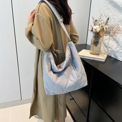 2025 ZLLKL popular new Korean version fashion cotton clothes embroidered cloud pleated shoulder bag large capacity space cotton casual tote bag