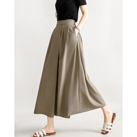 2025 Super wide wide wide-leg pants with a sense of design, urban atmosphere, pendant comfortable casual pants, nine-point pants, new summer women's clothing
