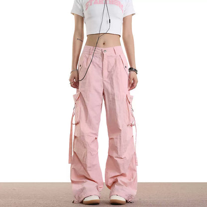 0123Start n high street streamer drawstring wide-leg legged overalls men's and women's summer loose paratrooper pants