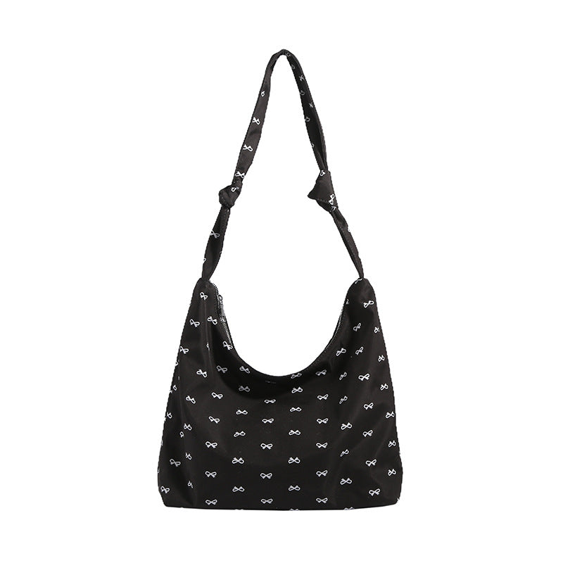 2025 ZLLKL Korean version of fashionable nylon shoulder bag popular new small fresh bow tote bag simple Popular style underarm bag women