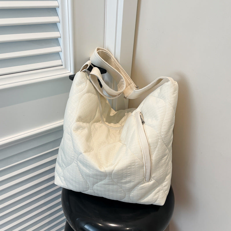 2025 ZLLKL popular new Korean version fashion cotton clothes embroidered cloud pleated shoulder bag large capacity space cotton casual tote bag