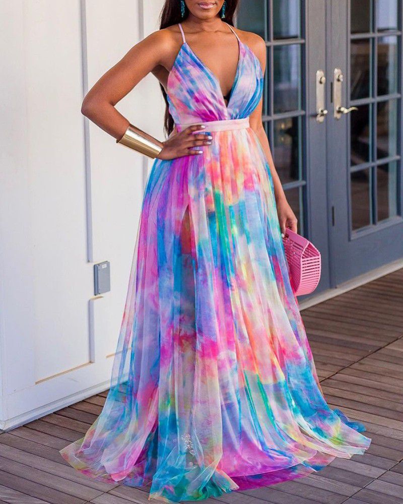 2021 spring and summer new 2025 Popular trade printing pendulum mesh dress commuting 2025 large-size women's dress