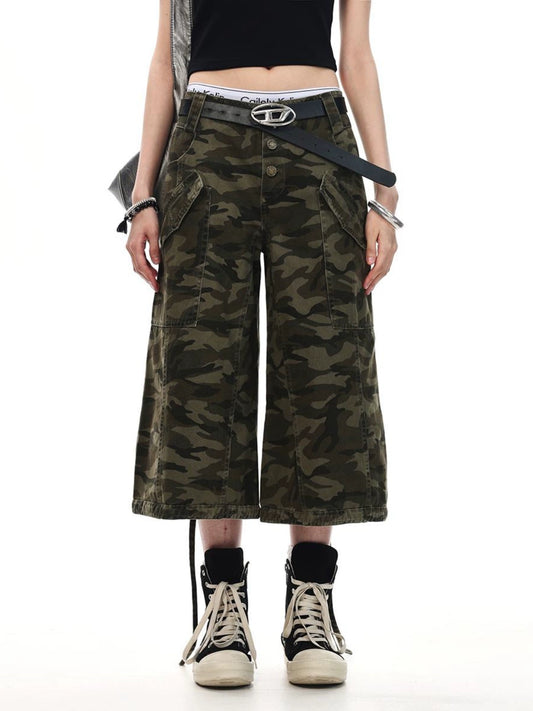 0123Start n loose camouflage tooling cropped pants men and women loose trendy brand ruffian handsome versatile casual pants