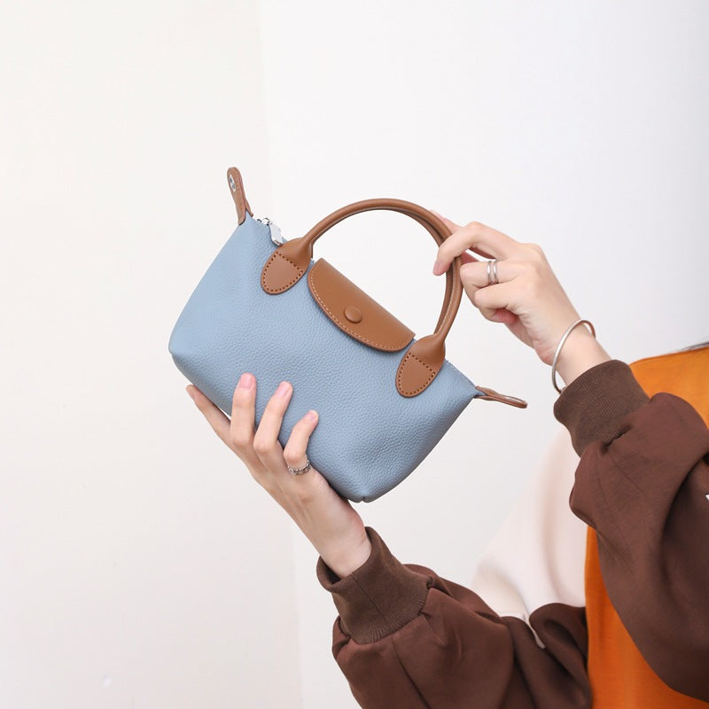 [Factory] The first layer of cowhide shoulder bag women's messenger bag genuine leather dumpling handbag small bag contrasting color 6825
