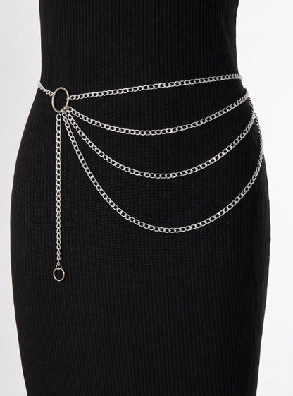 FB3415 2025 waist chain simple small ring connected multi-layer wave fringe pendulum chain waist chain waist decoration