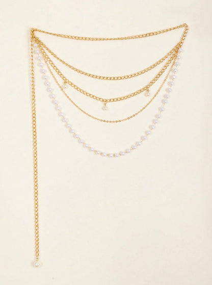 FB3365 2025 waist chain pearl chain pendant metal chain pearl chain wavy fringed pendulum chain waist chain