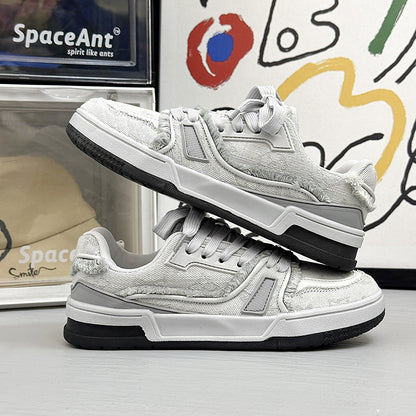 ZllKl Langzu in Stock Couple Niche Sports Casual Borad Shoes Men's Summer Gray Denim Fringe Retro Bread Shoes Women's
