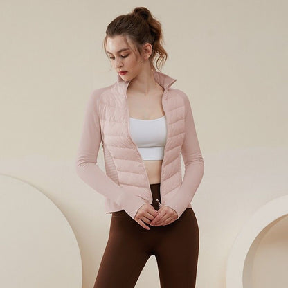 ELLE White Duck Down Autumn and Winter Running Yoga Clothing Top Light and Thin Bottom Warm Jacket Sports Down Jacket Women