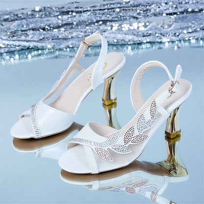 ZllKl  Fashion High Heel Women's Sandals  Summer New Korean Style plus Size Rhinestone Buckle Stiletto Peep-Toe Sandals Wholesale