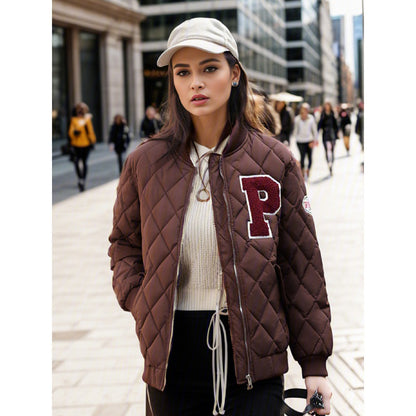 Chinese and American letters P retro down cotton-padded clothes new short jacket 2025 autumn and winter college style loose baseball jersey women