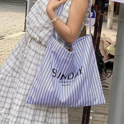 2025 ZLLKL Korean version of fashion letter large-capacity shopping bag popular new simple and versatile tote bag, Popular style striped shoulder bag