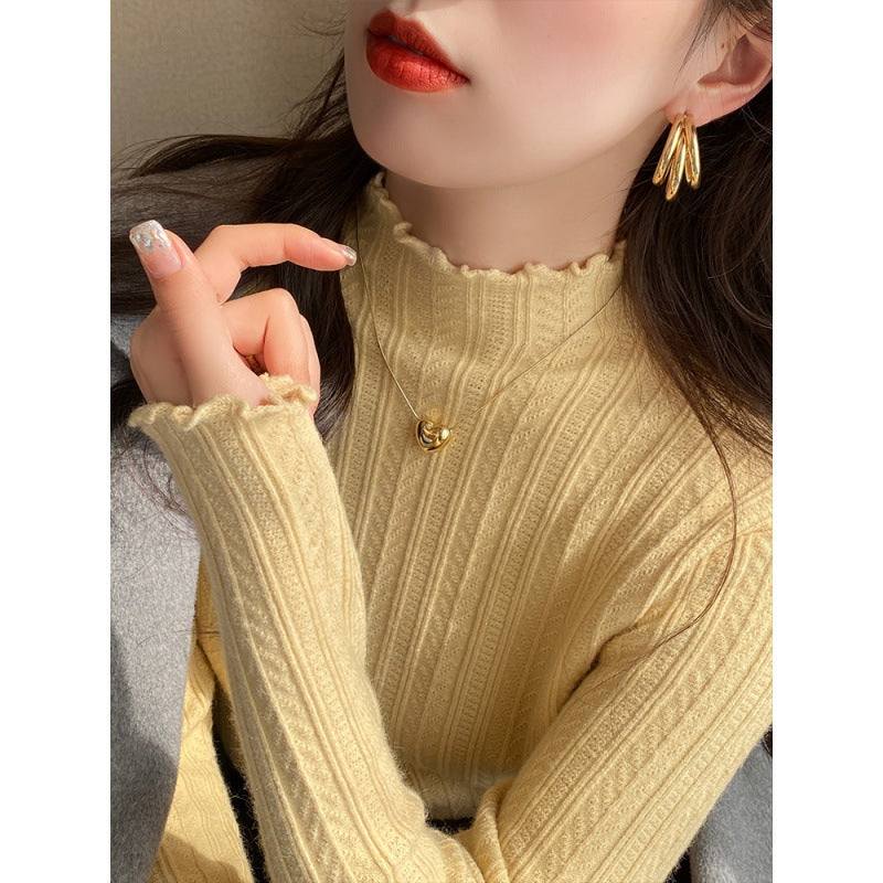 White bottoming shirt women's autumn and winter wear 2025 new semi-turtleneck fungus edge knitted sweater medium neck long-sleeved sweater
