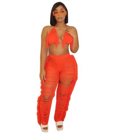 2025 supply New  women's clothing Solid color bikini fringed knitted beach pants suit Sexy and fresh
