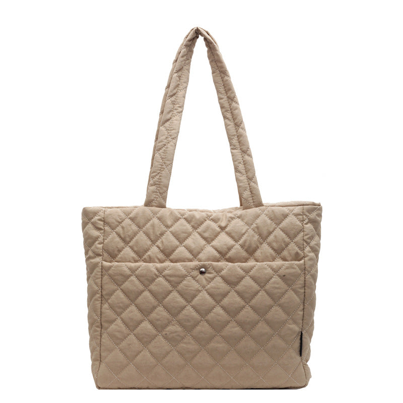 2025 ZLLKL Korean version of fashion diamond shoulder bag popular new retro casual tote bag versatile large capacity simple shopping bag