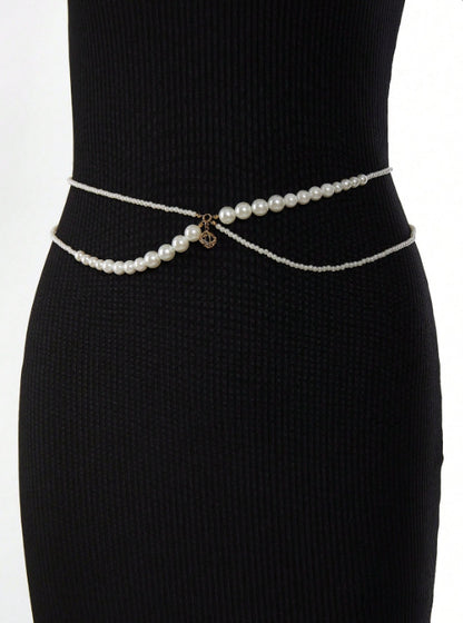 popular New hot-selling pearl chain size pearl splicing gemstone pendant fashion waist chain belt body chain 3444
