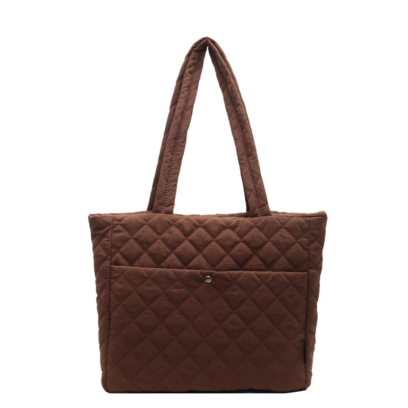 2025 ZLLKL Korean version of fashion diamond shoulder bag popular new retro casual tote bag versatile large capacity simple shopping bag
