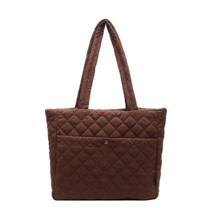 2025 ZLLKL Korean version of fashion diamond shoulder bag popular new retro casual tote bag versatile large capacity simple shopping bag