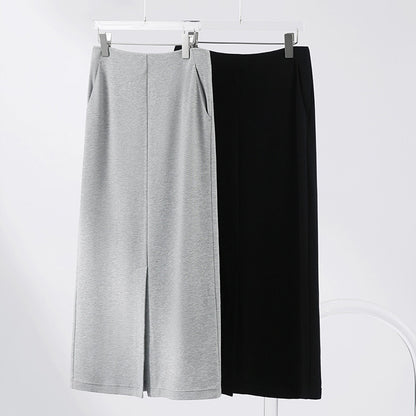 2025 Premium temperament Front split skirt, straight skirt, black and gray long skirt  spring and autumn women's clothing