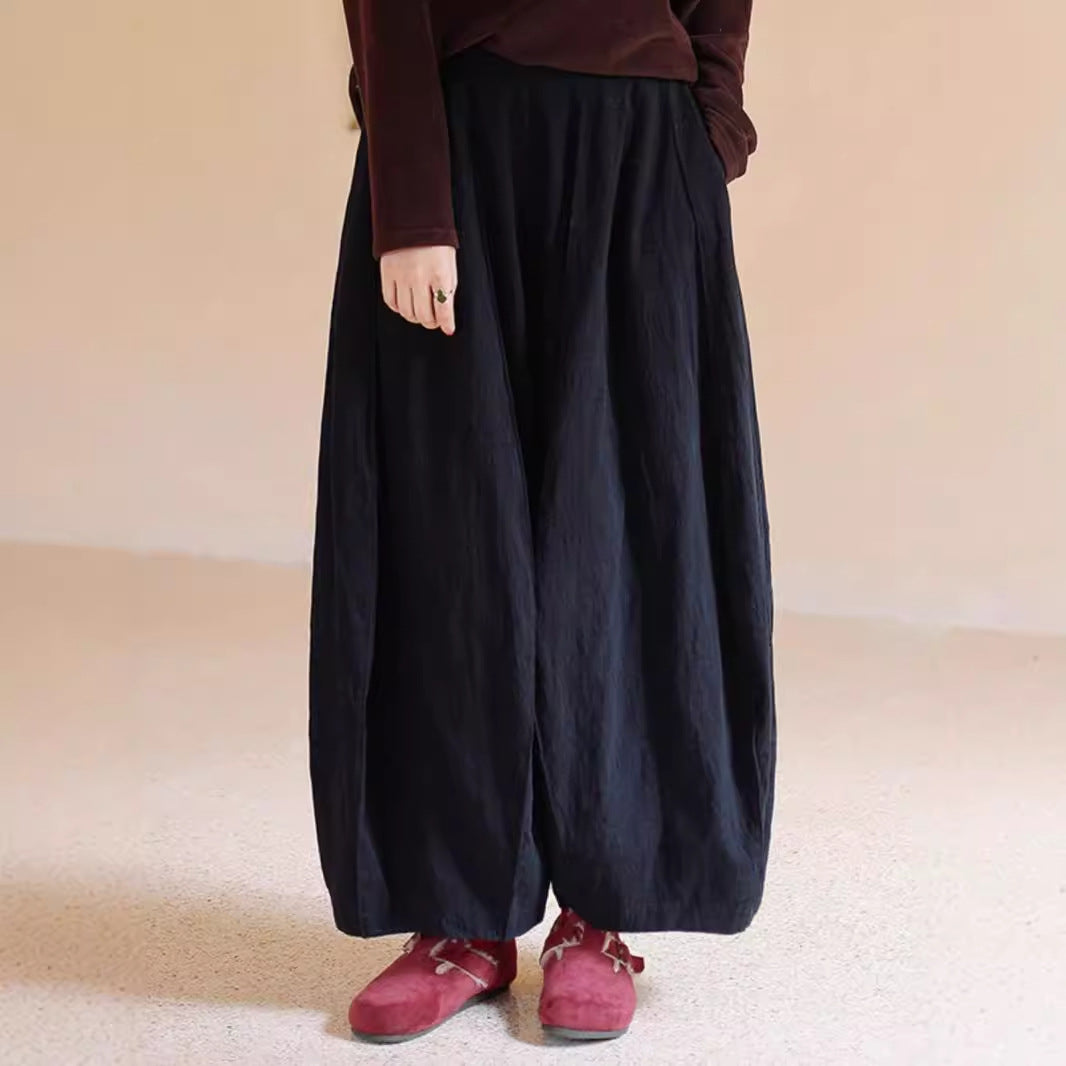 Angora red pants women's casual, literary drawstring waist wide-leg pants, bloomers women's autumn trousers B0932