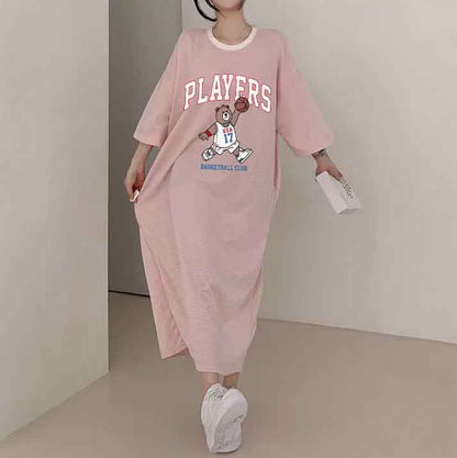 ZllKl 2025Manufacturer pure cotton T-shirt dress women's popular summer new loose casual printing lazy skirt medium and long straight