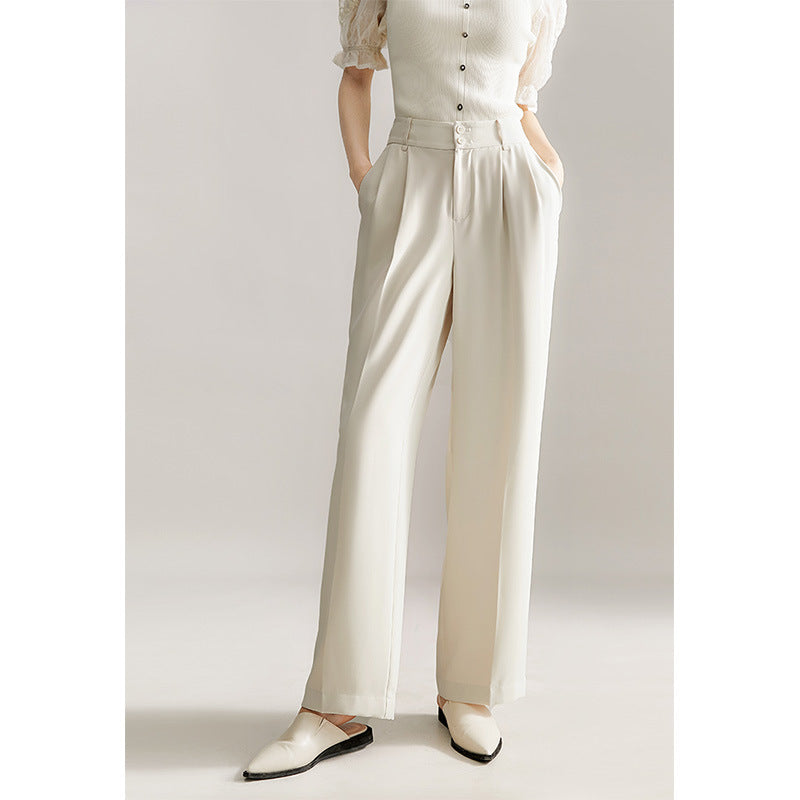 2025 Summer icy silky drape feeling, Japanese long pants white and black, thin casual pants, straight wide-leg pants