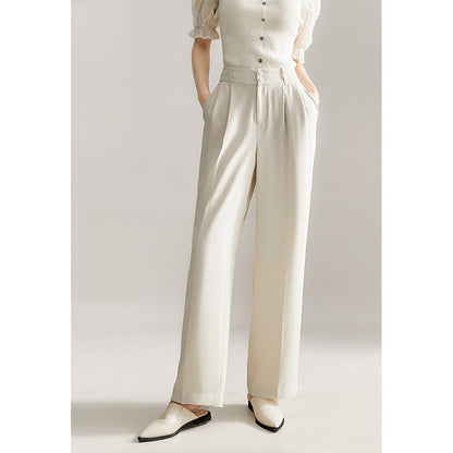 2025 Summer icy silky drape feeling, Japanese long pants white and black, thin casual pants, straight wide-leg pants