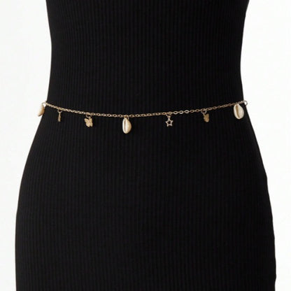 FB3358 2025 waist chain butterfly shell hollow pentagram pendant metal chain waist chain body chain