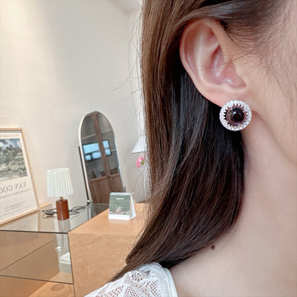 2025 S925 Silver Needle Temperament Earrings New Retro High-end National Style Earrings Advanced Sense New Chinese Exquisite Round Earrings