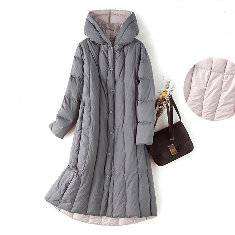 [Black Winter Hair] Medium and long down jacket women's 2023 winter white duck down Korean version hooded jacket tide 7189