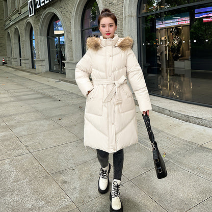 winter Russia's new commuter simple casual trench coat medium and long large fur collar down cotton coat women