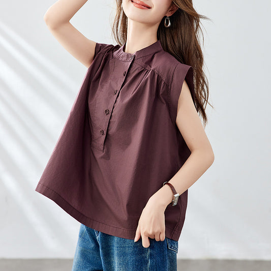 Cotton cocoon, round neck sleeveless shirt women's 2025 summer new loose and thin temperament top Korean version casual shirt