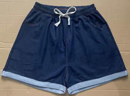 2025 New Summer Korean Style Loose All-Match Casual Stretch Denim Shorts Women's High Waist Drawstring Wide-Leg Straight Pants