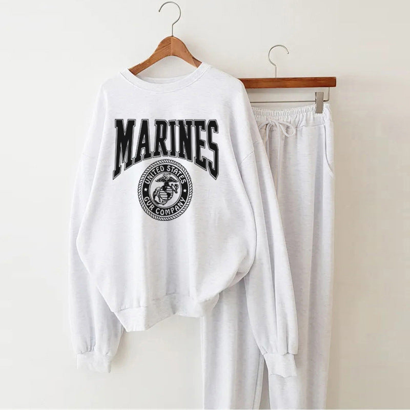 ZllKl Suit Women's Spring and Autumn New Fleece Sweater Korean Version Two-piece Set Thin Small 3-Color Salt Fried Street Sportswear