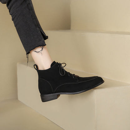 2025  Martin boots women's popular new matte retro boots thick heel lace-up high-end small short boots women's autumn and winter