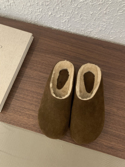 2025  Thick-bottomed small Mori girl retro big head ugly cute warm velvet bag head Birkenstock half slippers