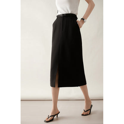 2025 Temperament lady wind~ good match, high waist split fork containing wool skirt white skirt  spring and autumn women's clothing
