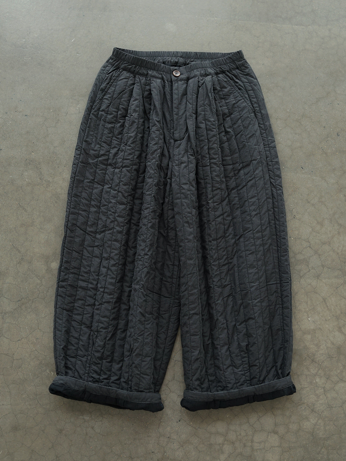 casual and literary thickened quilting cotton nine-point pants, clean and simple striped quilting cotton pants K24259