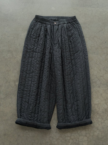 casual and literary thickened quilting cotton nine-point pants, clean and simple striped quilting cotton pants K24259