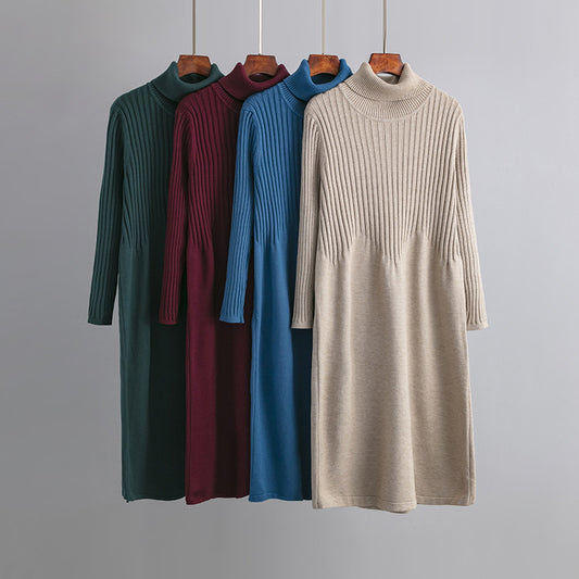 ZllKl Autumn and winter turtleneck thickened long knee sweater skirt women's New new base with loose knitted dress